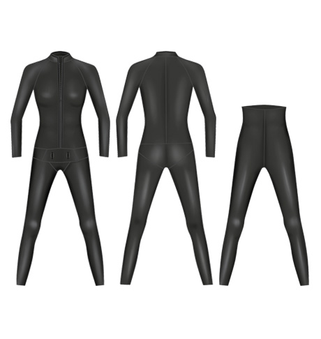 氯丁橡膠女士二件套經典自潛防寒衣 / 自由潛水衣-1902-BK